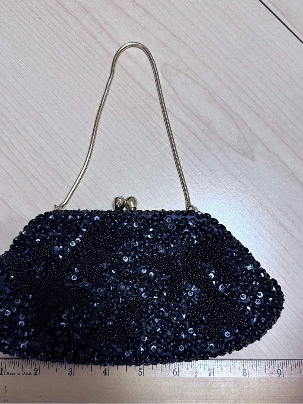 Black Beaded Evening Clutch - Elegant Sequin Handbag - Picture 2 of 6